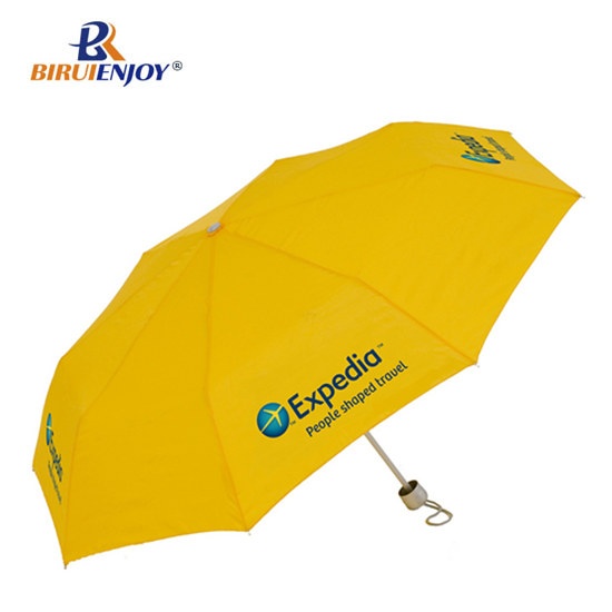 Best mini umbrella yellow pongee three section with logo print