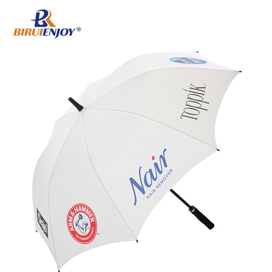 White sports umbrella with company logo printed auto open